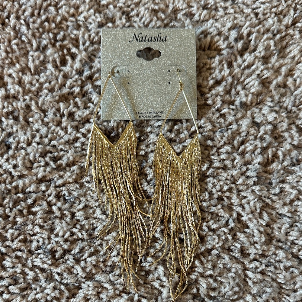 Natasha Couture Elegant Gold Dangle Earrings